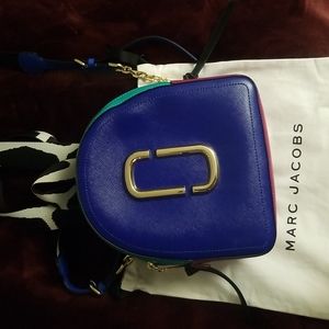 MARC JACOBS COLOR-BLOCK LEATHER PACK SHOT BACKPACK IN BLUE